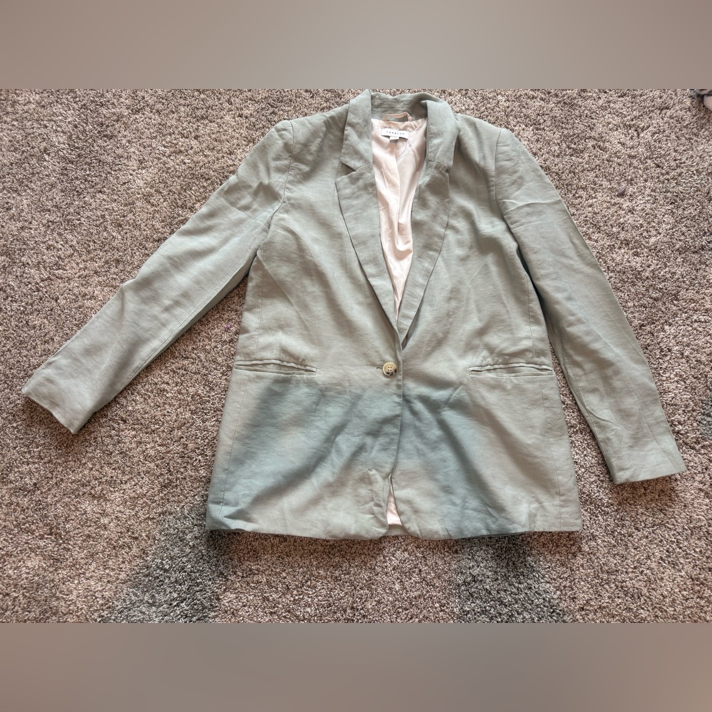 Topshop Light Sage Linen-Blend Blazer
